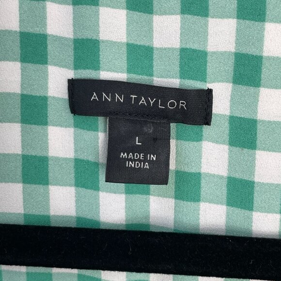 Ann Taylor Womens Large Green White Gingham Long Sleeve Blouse Shirt Top - Picture 5 of 13